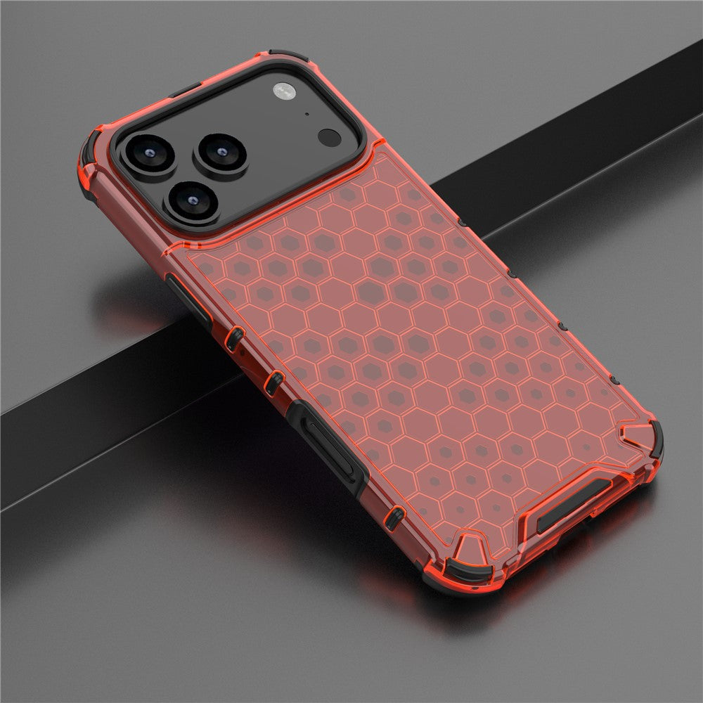For iPhone 17 Pro Max Case Honeycomb Shape Shockproof PC + TPU Phone Cover - Red