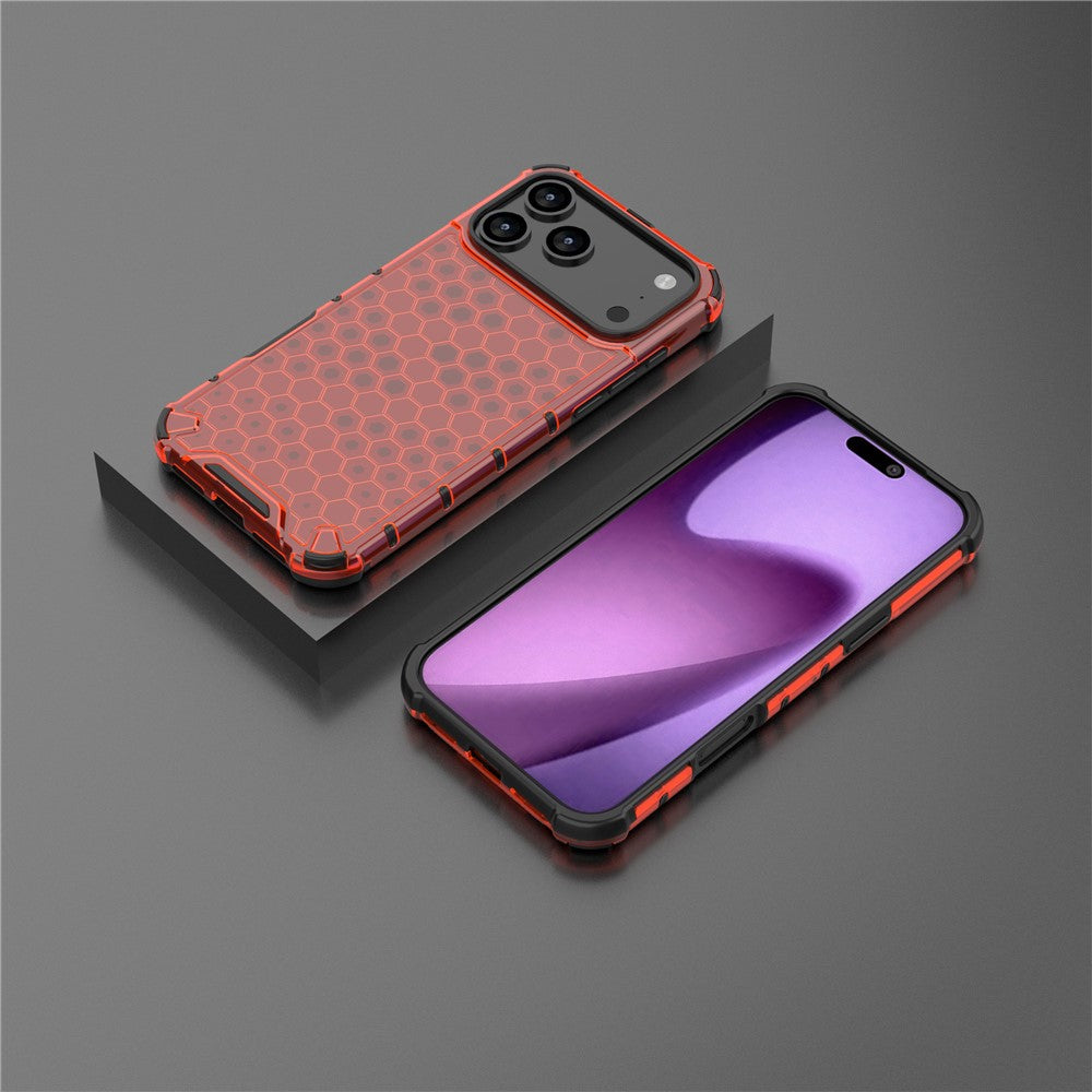 For iPhone 17 Pro Max Case Honeycomb Shape Shockproof PC + TPU Phone Cover - Red