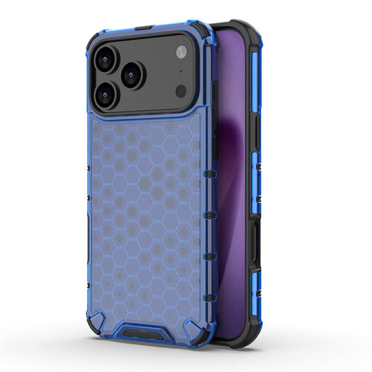For iPhone 17 Pro Max Case Honeycomb Shape Shockproof PC + TPU Phone Cover - Blue