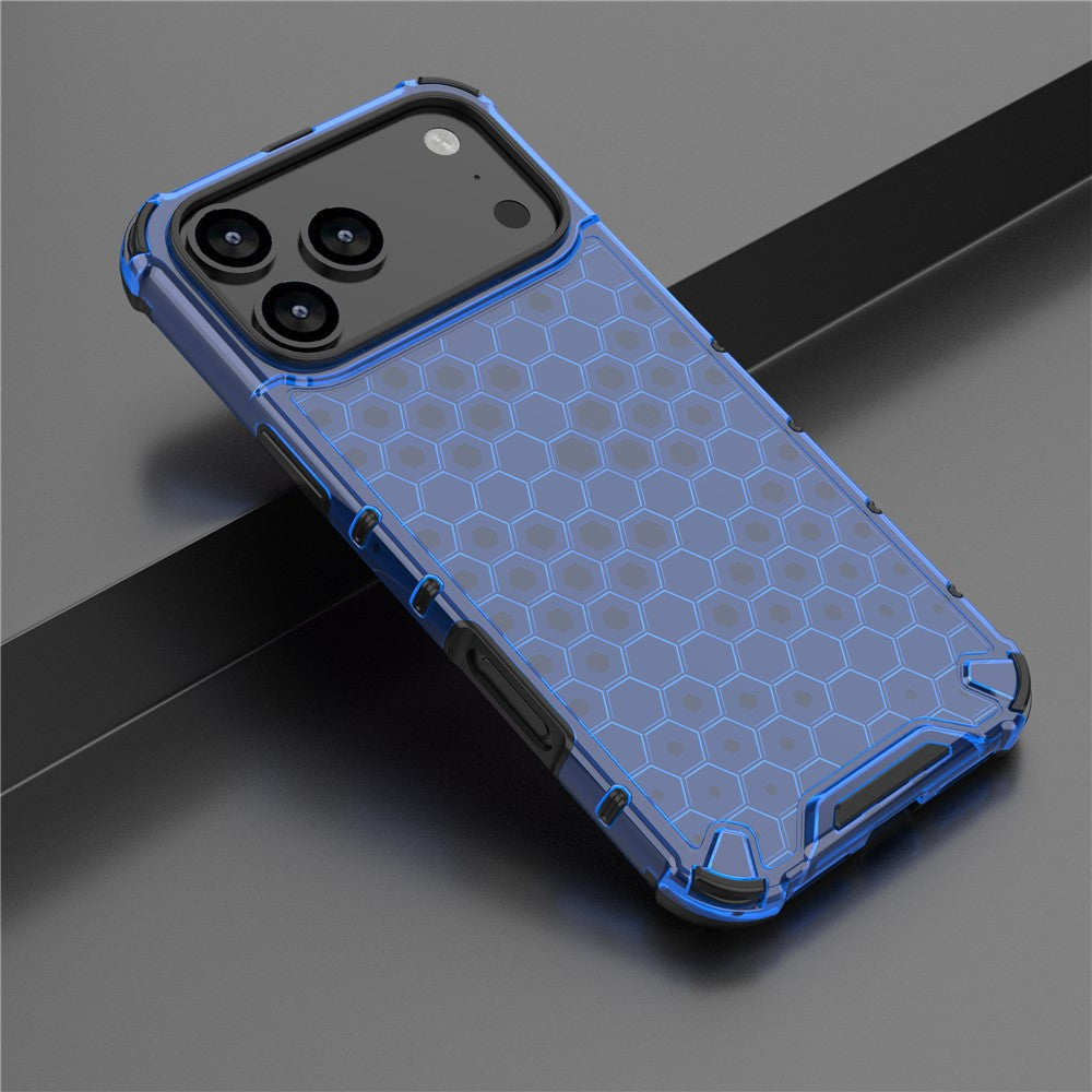 For iPhone 17 Pro Max Case Honeycomb Shape Shockproof PC + TPU Phone Cover - Blue