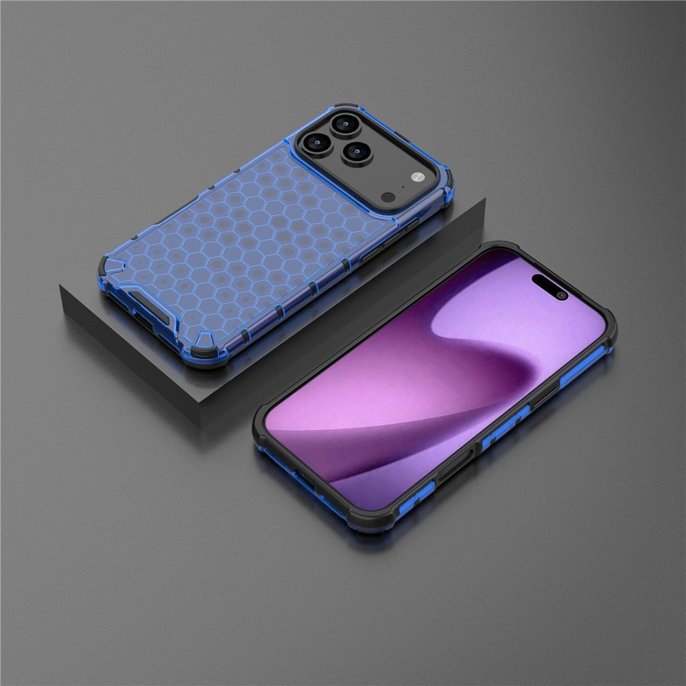 For iPhone 17 Pro Max Case Honeycomb Shape Shockproof PC + TPU Phone Cover - Blue