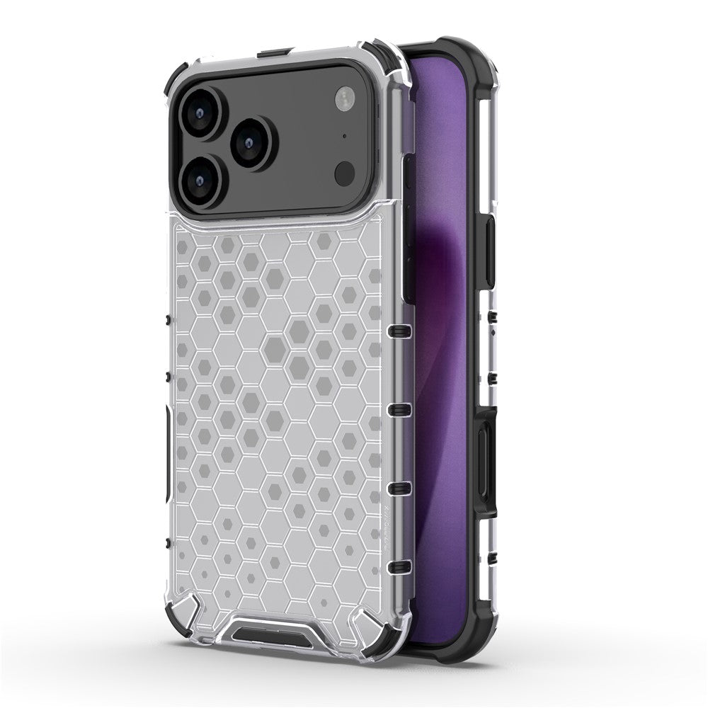 For iPhone 17 Pro Max Case Honeycomb Shape Shockproof PC + TPU Phone Cover - Grey