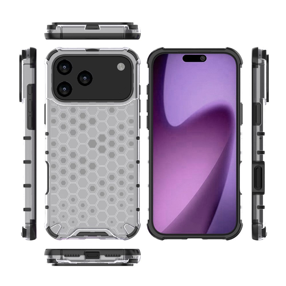 For iPhone 17 Pro Max Case Honeycomb Shape Shockproof PC + TPU Phone Cover - Grey