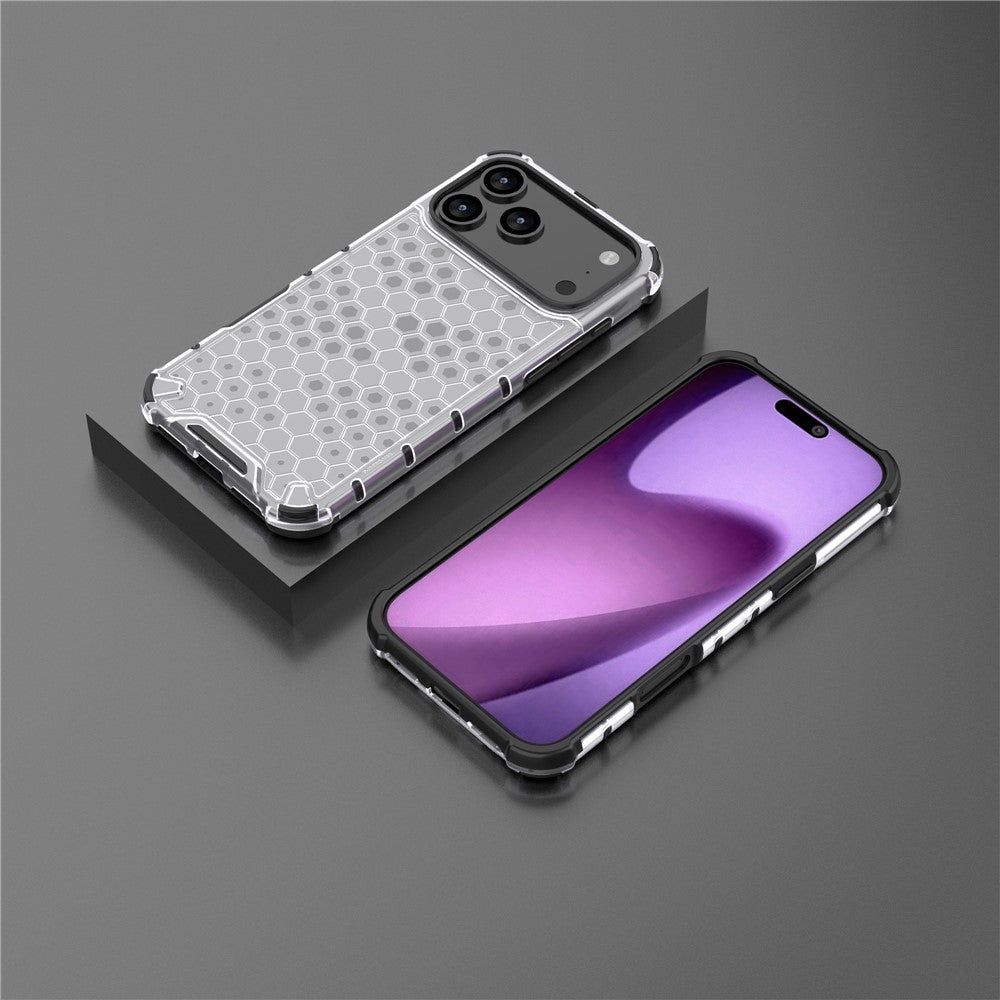 For iPhone 17 Pro Max Case Honeycomb Shape Shockproof PC + TPU Phone Cover - Grey