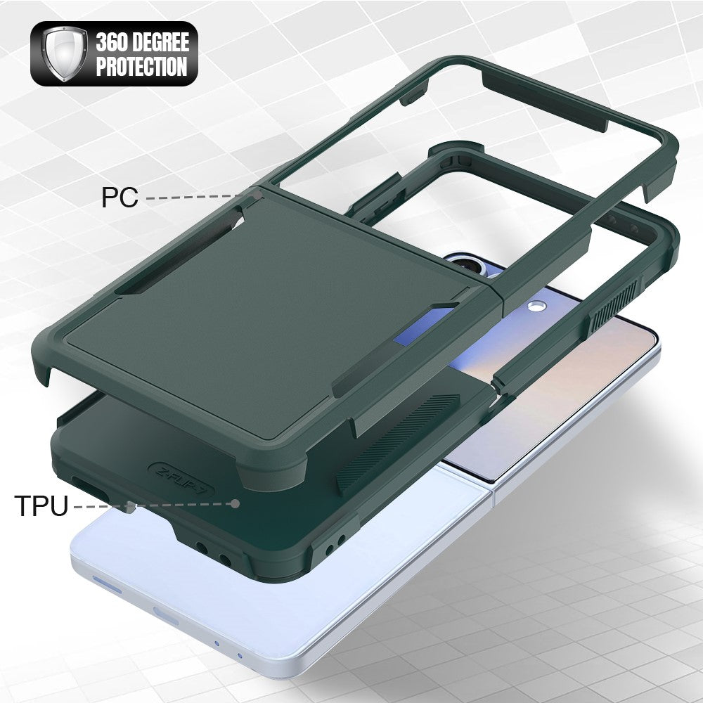 For Samsung Galaxy Z Flip7 5G Case 2 in 1 PC + TPU Shockproof Phone Cover - Dark Green