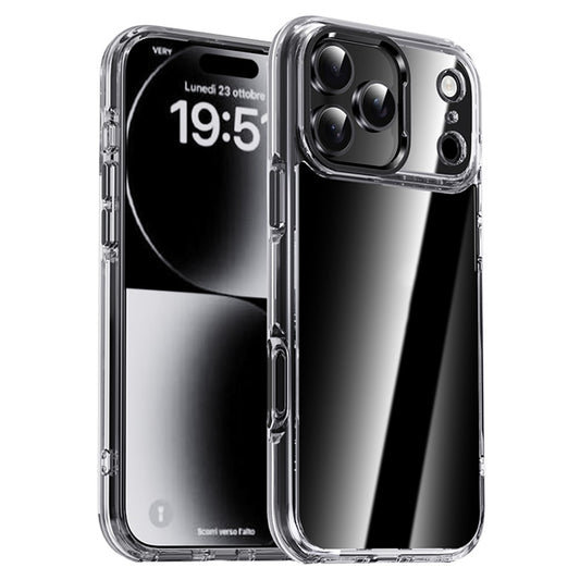 IPAKY For iPhone 17 Pro Max Clear Case Metal Lens Frame Shockproof TPU Phone Cover - Black