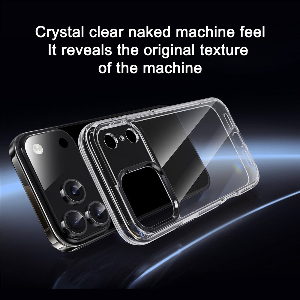 IPAKY For iPhone 17 Pro Max Clear Case Metal Lens Frame Shockproof TPU Phone Cover - Titanium Gold