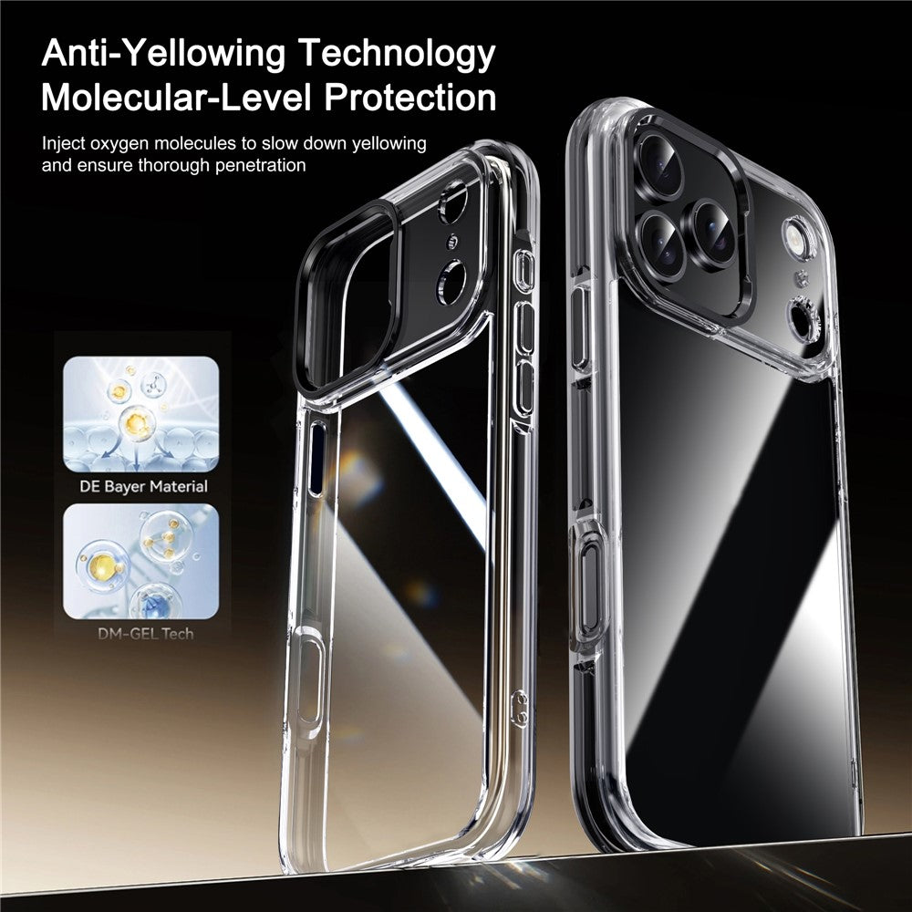 IPAKY For iPhone 17 Pro Max Clear Case Metal Lens Frame Shockproof TPU Phone Cover - Titanium Gold