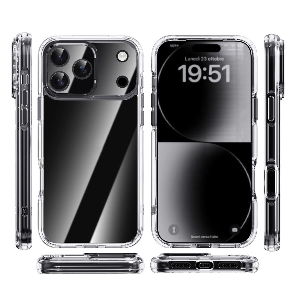 IPAKY For iPhone 17 Pro Max Clear Case Metal Lens Frame Shockproof TPU Phone Cover - Silver