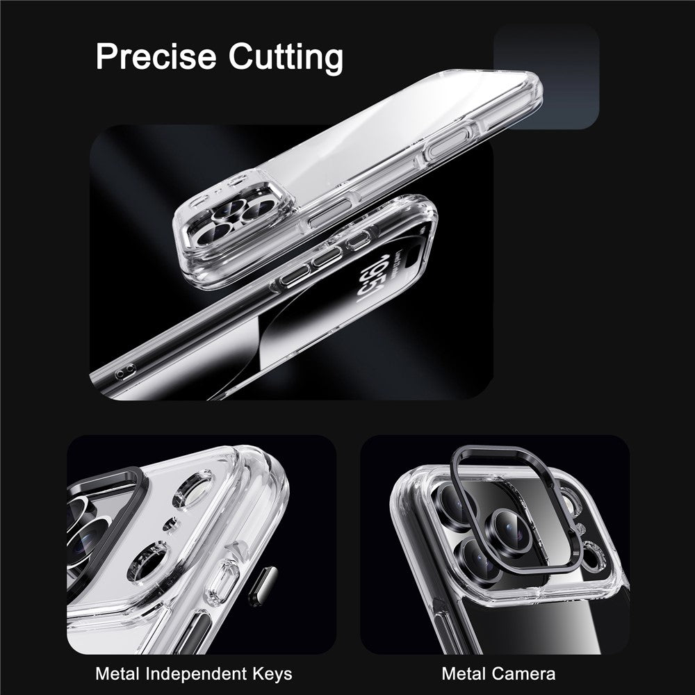 IPAKY For iPhone 17 Pro Max Clear Case Metal Lens Frame Shockproof TPU Phone Cover - Silver