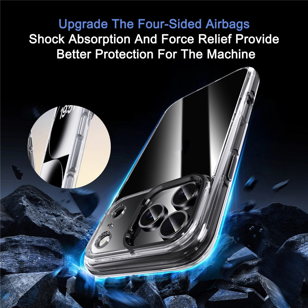 IPAKY For iPhone 17 Pro Max Clear Case Metal Lens Frame Shockproof TPU Phone Cover - Silver