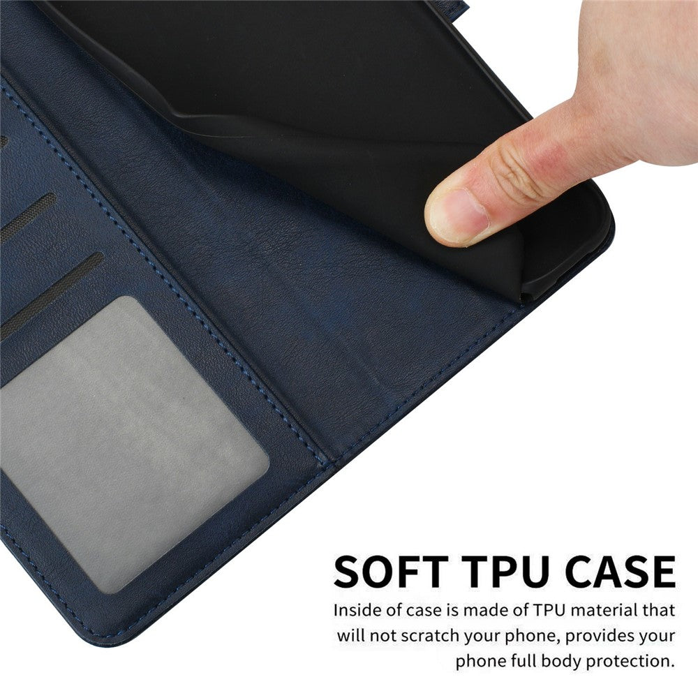 For iPhone 17 Pro Max Case Flip Stand Calf Texture PU Leather Wallet Phone Cover with Strap - Blue
