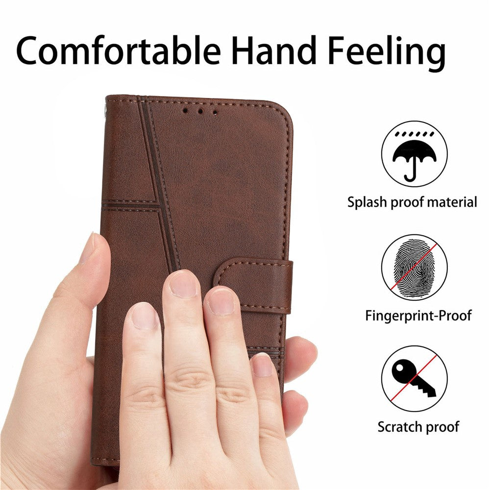 For iPhone 17 Pro Max Leather Phone Case Foldable Stand Wallet Flip Cover with Strap - Brown