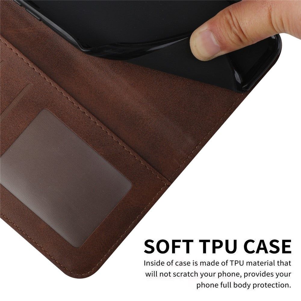 For iPhone 17 Pro Max Leather Phone Case Foldable Stand Wallet Flip Cover with Strap - Brown