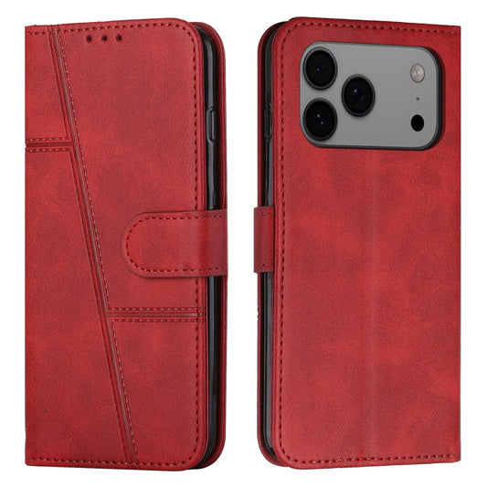 For iPhone 17 Pro Max Leather Phone Case Foldable Stand Wallet Flip Cover with Strap - Red