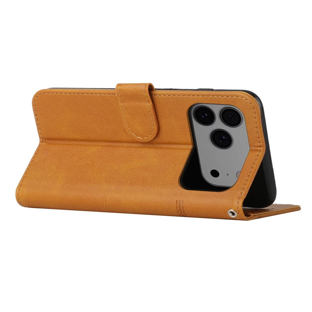 For iPhone 17 Pro Max Leather Phone Case Foldable Stand Wallet Flip Cover with Strap - Yellow