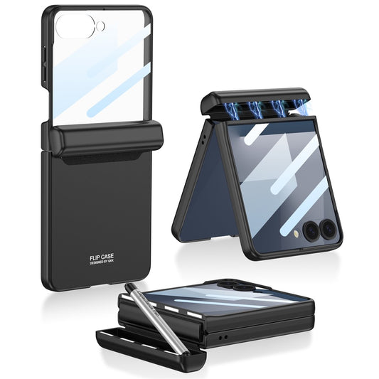 GKK For Samsung Galaxy Z Flip7 5G Case Magnetic Hinge Phone Cover with Front Screen Film and Pen - Black