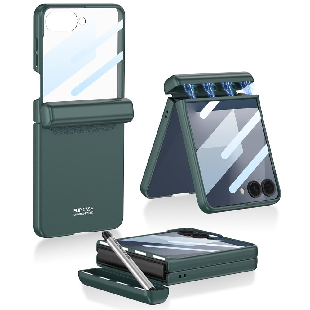GKK For Samsung Galaxy Z Flip7 5G Case Magnetic Hinge Phone Cover with Front Screen Film and Pen - Green