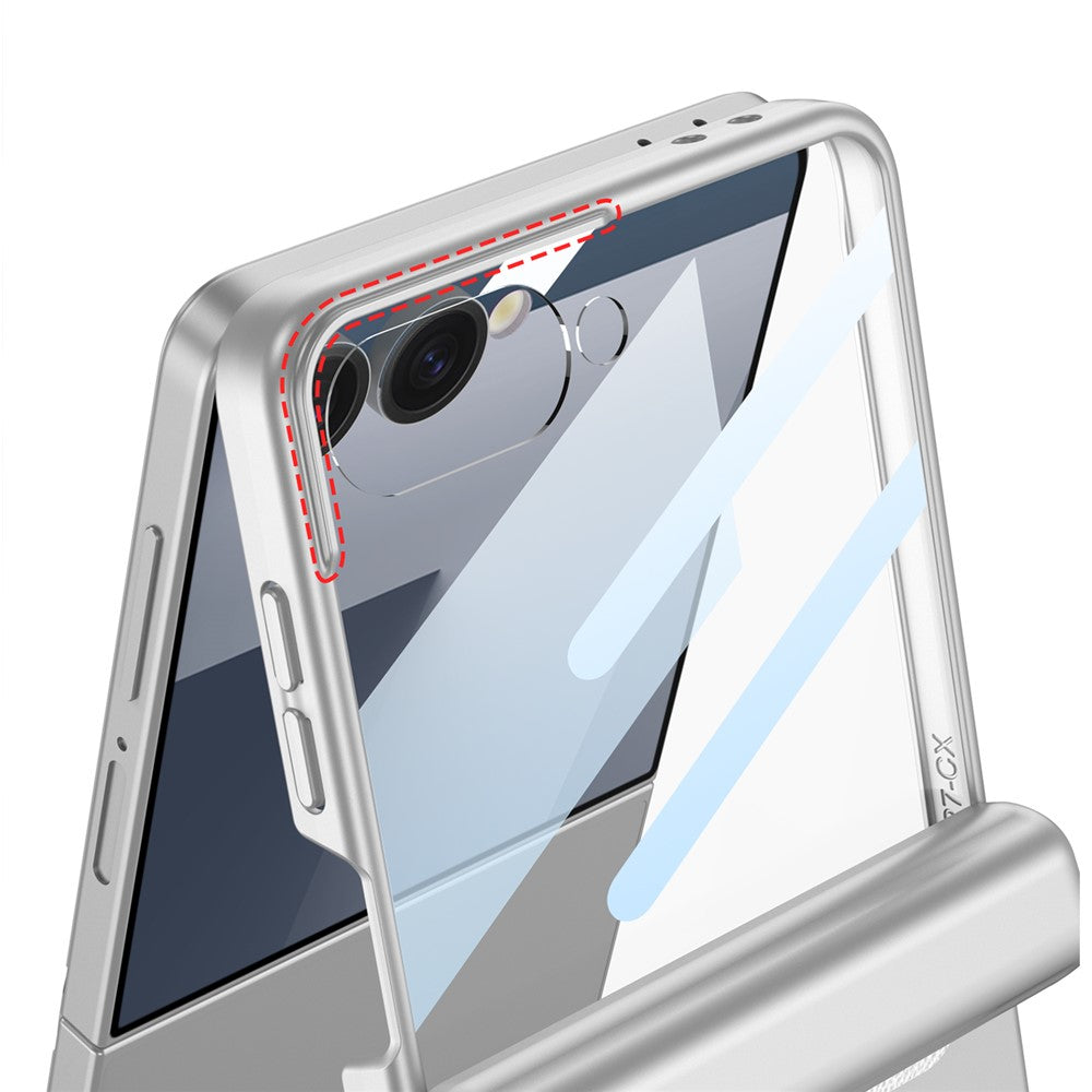 GKK For Samsung Galaxy Z Flip7 5G Case Magnetic Hinge Phone Cover with Front Screen Film and Pen - Silver