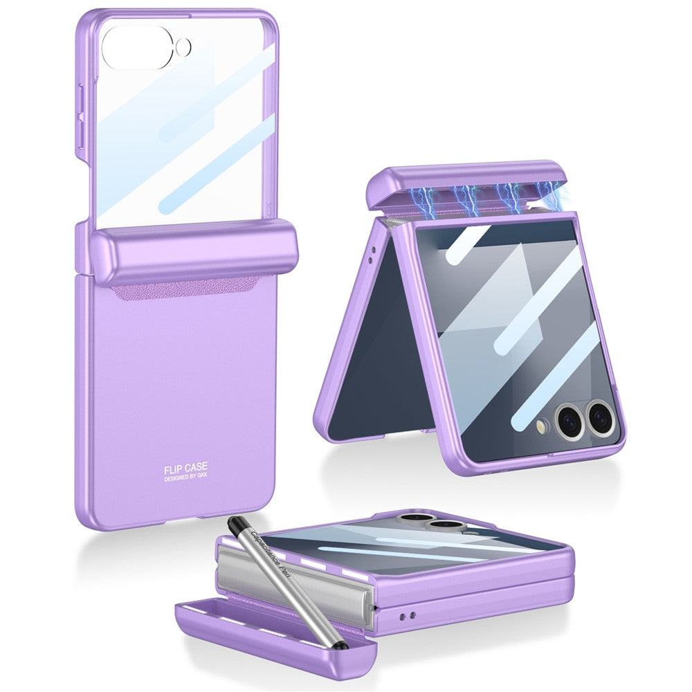 GKK For Samsung Galaxy Z Flip7 5G Case Magnetic Hinge Phone Cover with Front Screen Film and Pen - Purple