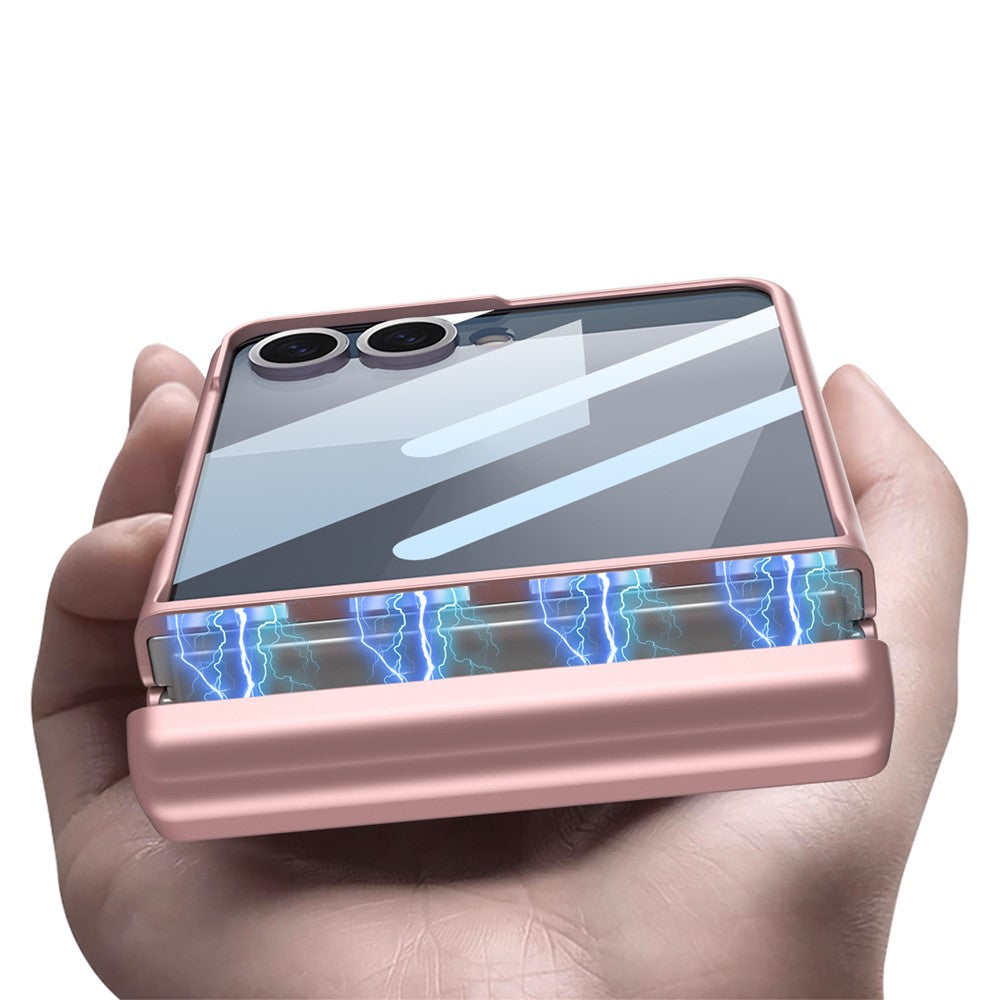 GKK For Samsung Galaxy Z Flip7 5G Case Magnetic Hinge Phone Cover with Front Screen Film and Pen - Pink