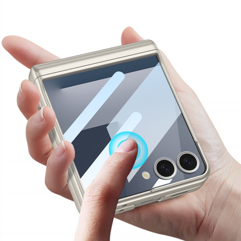 GKK For Samsung Galaxy Z Flip7 5G Case Magnetic Hinge Phone Cover with Front Screen Film and Pen - Titanium Grey