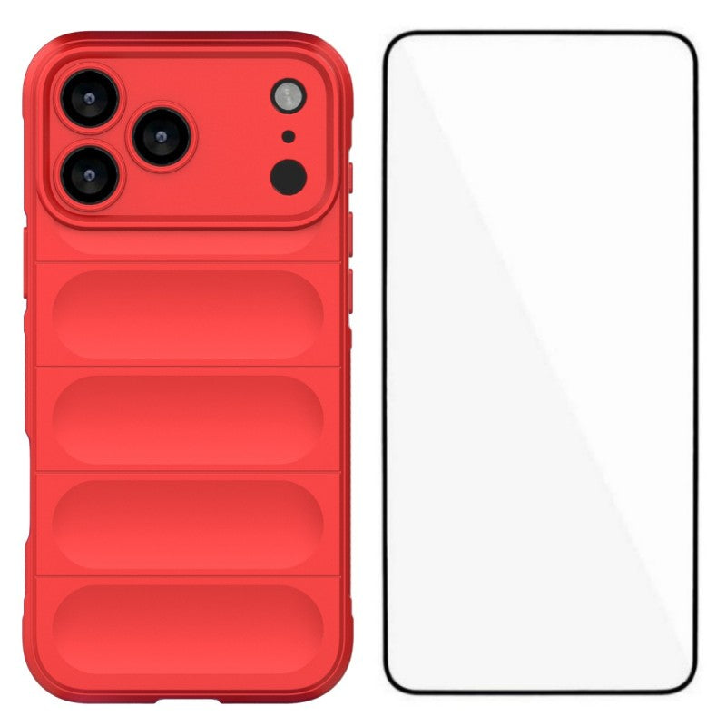 For iPhone 17 Pro Max TPU Case WANLONFENG HD Series Anti Slip Phone Cover with Tempered Glass - Red
