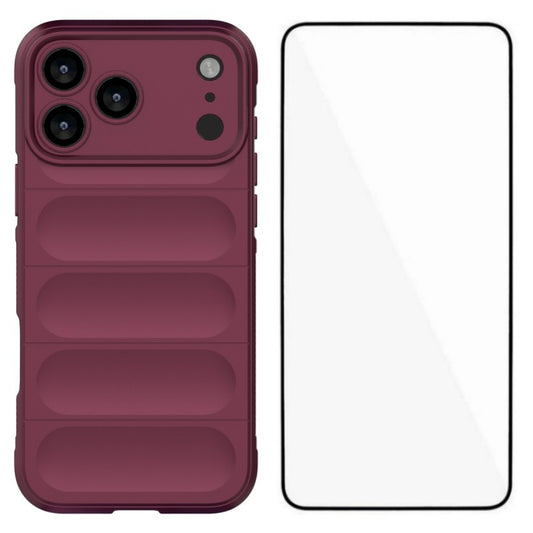 For iPhone 17 Pro Max TPU Case WANLONFENG HD Series Anti Slip Phone Cover with Tempered Glass - Wine Red