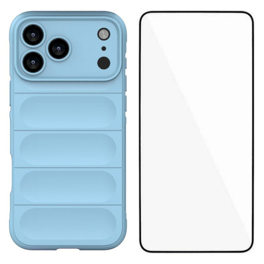 For iPhone 17 Pro Max TPU Case WANLONFENG HD Series Anti Slip Phone Cover with Tempered Glass - Baby Blue