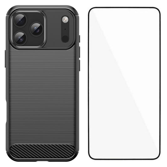 For iPhone 17 Pro Max Case with Tempered Glass WANLONFENG LS Series Brushed Texture TPU Phone Cover - Black