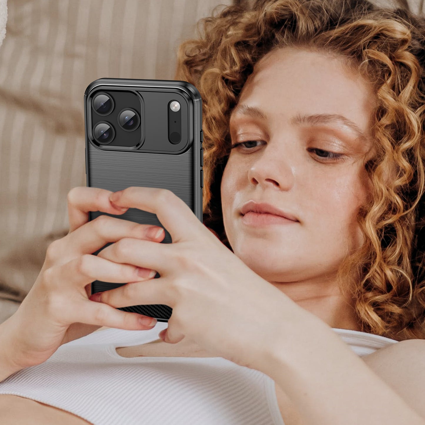 For iPhone 17 Pro Max Case with Tempered Glass WANLONFENG LS Series Brushed Texture TPU Phone Cover - Black