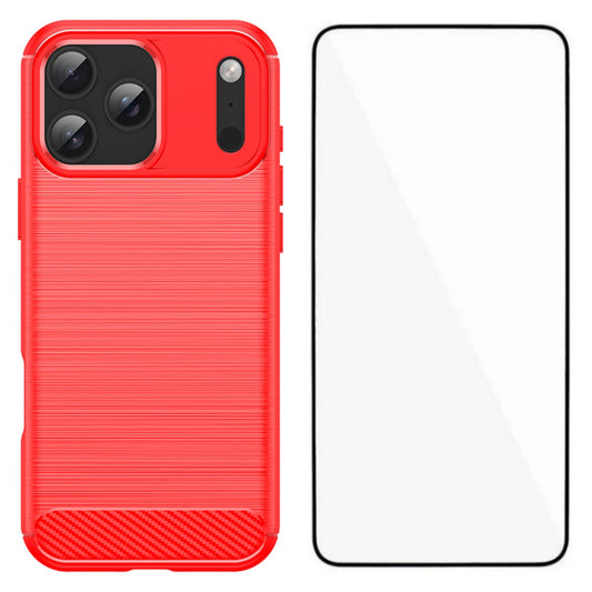 For iPhone 17 Pro Max Case with Tempered Glass WANLONFENG LS Series Brushed Texture TPU Phone Cover - Red