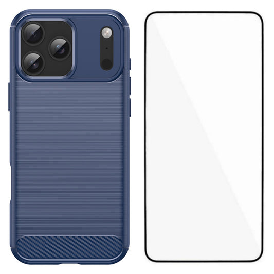 For iPhone 17 Pro Max Case with Tempered Glass WANLONFENG LS Series Brushed Texture TPU Phone Cover - Blue