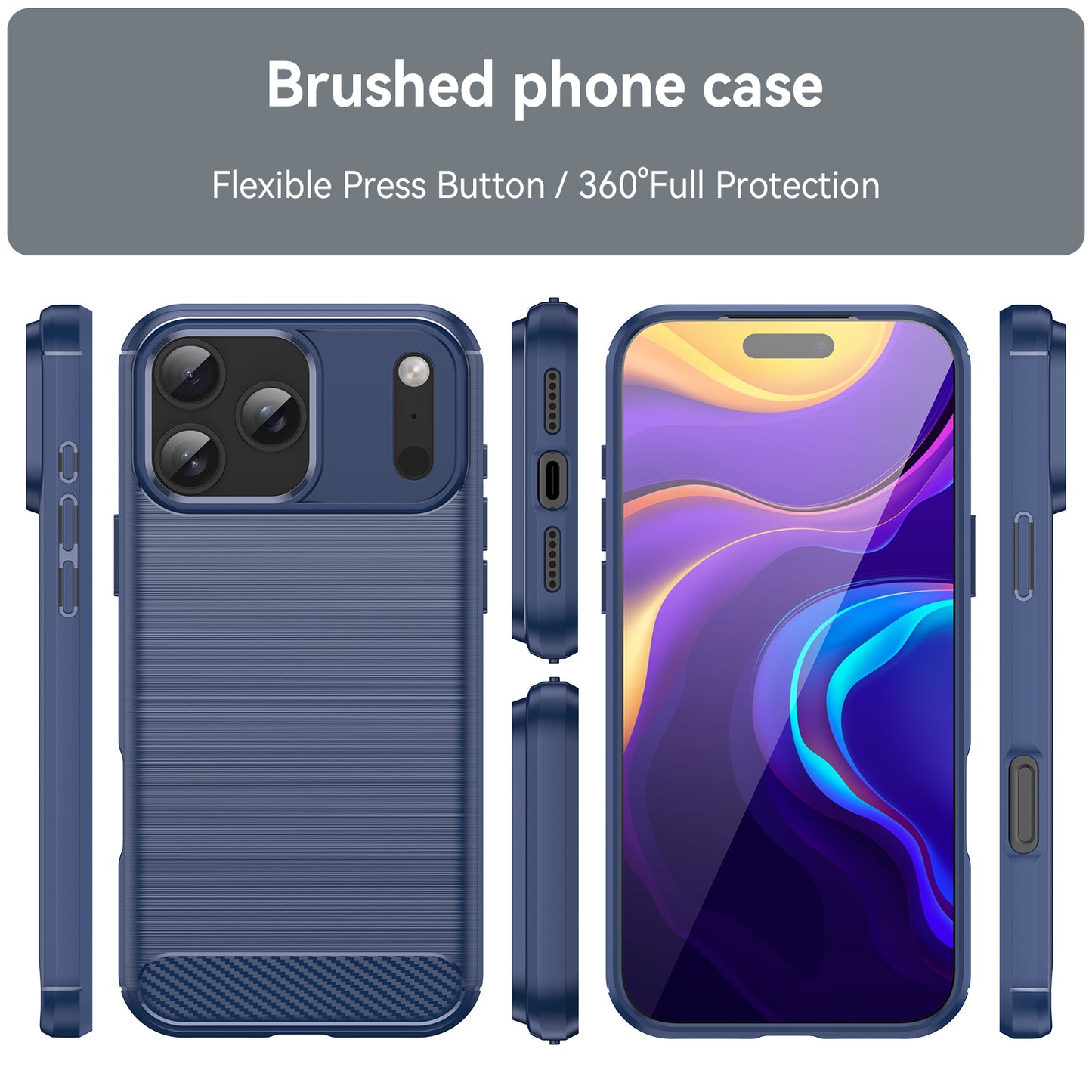 For iPhone 17 Pro Max Case with Tempered Glass WANLONFENG LS Series Brushed Texture TPU Phone Cover - Blue