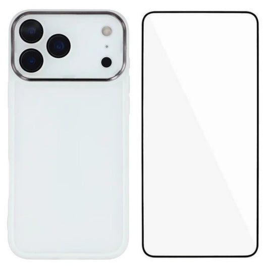 For iPhone 17 Pro Max TPU Case WANLONFENG DKSM Series Electroplated Frame Back Cover with Tempered Glass - White