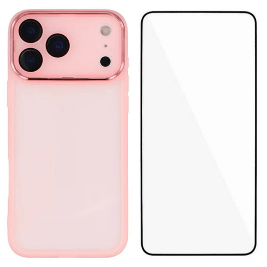 For iPhone 17 Pro Max TPU Case WANLONFENG DKSM Series Electroplated Frame Back Cover with Tempered Glass - Pink