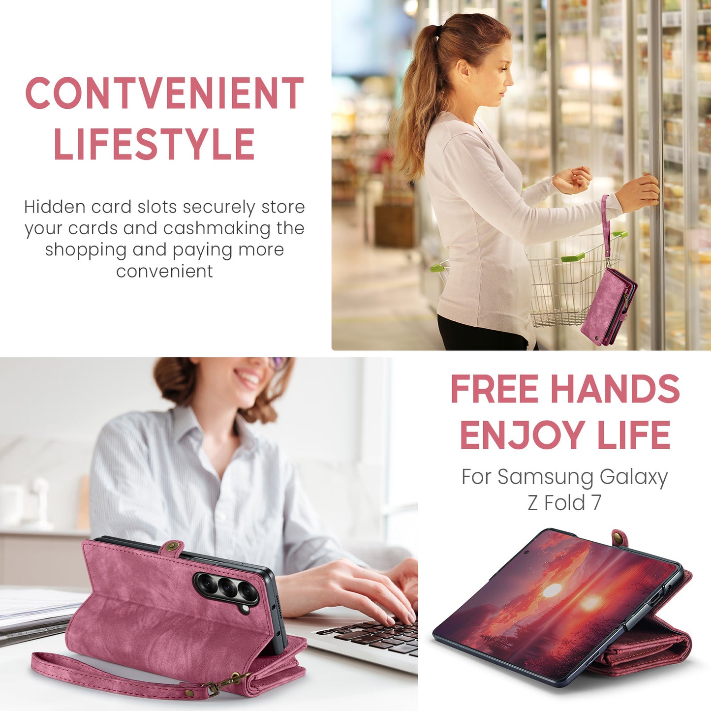 For Samsung Galaxy Z Fold7 5G Phone Cases CASEME 008 Leather Cover with Detachable Wallet and Strap - Red