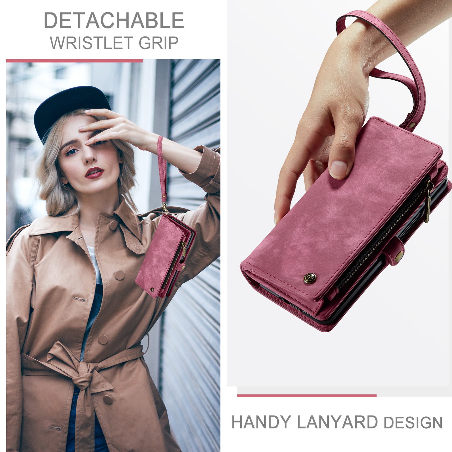 For Samsung Galaxy Z Fold7 5G Phone Cases CASEME 008 Leather Cover with Detachable Wallet and Strap - Red