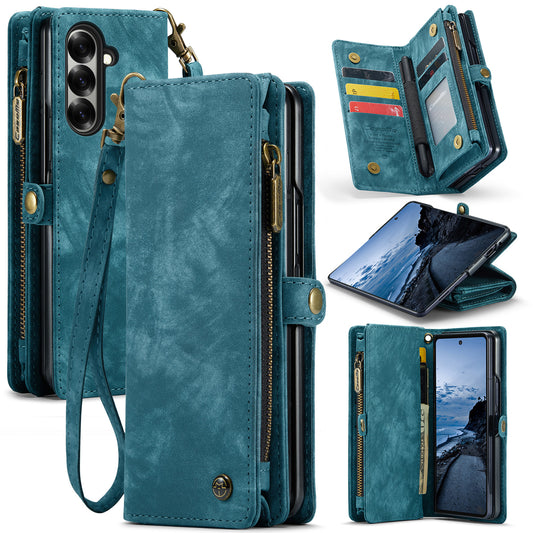 For Samsung Galaxy Z Fold7 5G Phone Cases CASEME 008 Leather Cover with Detachable Wallet and Strap - Blue