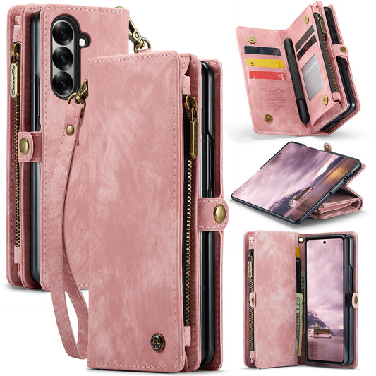 For Samsung Galaxy Z Fold7 5G Phone Cases CASEME 008 Leather Cover with Detachable Wallet and Strap - Pink