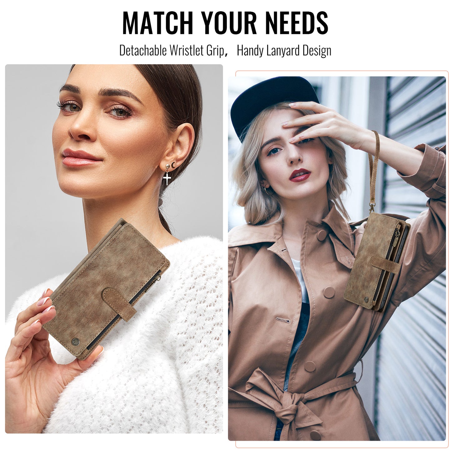 For Samsung Galaxy Z Fold7 5G Phone Cases with Strap CASEME C30 Zipper Multiple Card Holder PU Leather Cover - Brown