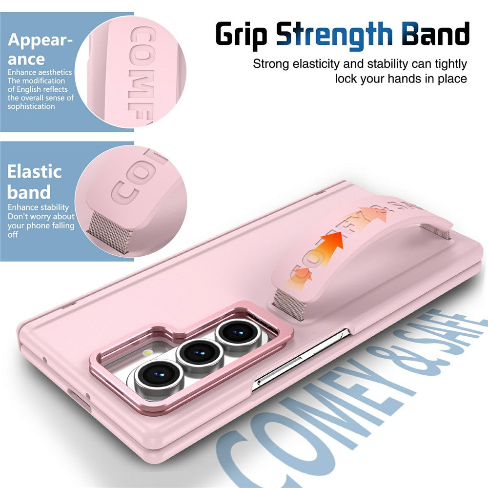 For Samsung Galaxy Z Fold7 5G Case Lens Kickstand Hinge Protection PC Phone Cover with Screen Film - Pink