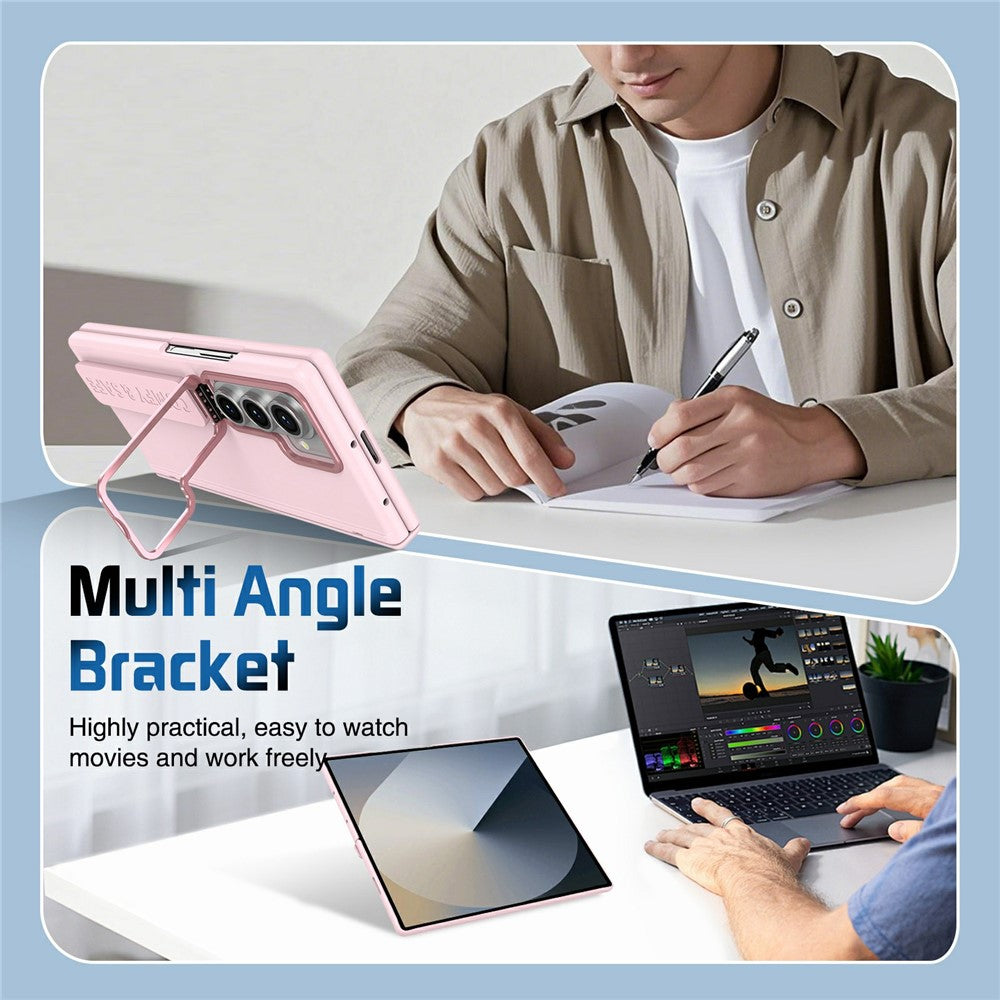 For Samsung Galaxy Z Fold7 5G Case Lens Kickstand Hinge Protection PC Phone Cover with Screen Film - Pink