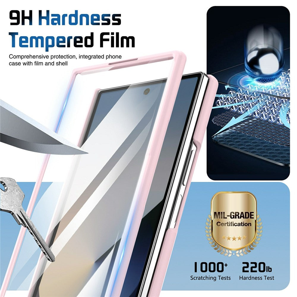 For Samsung Galaxy Z Fold7 5G Case Lens Kickstand Hinge Protection PC Phone Cover with Screen Film - Pink