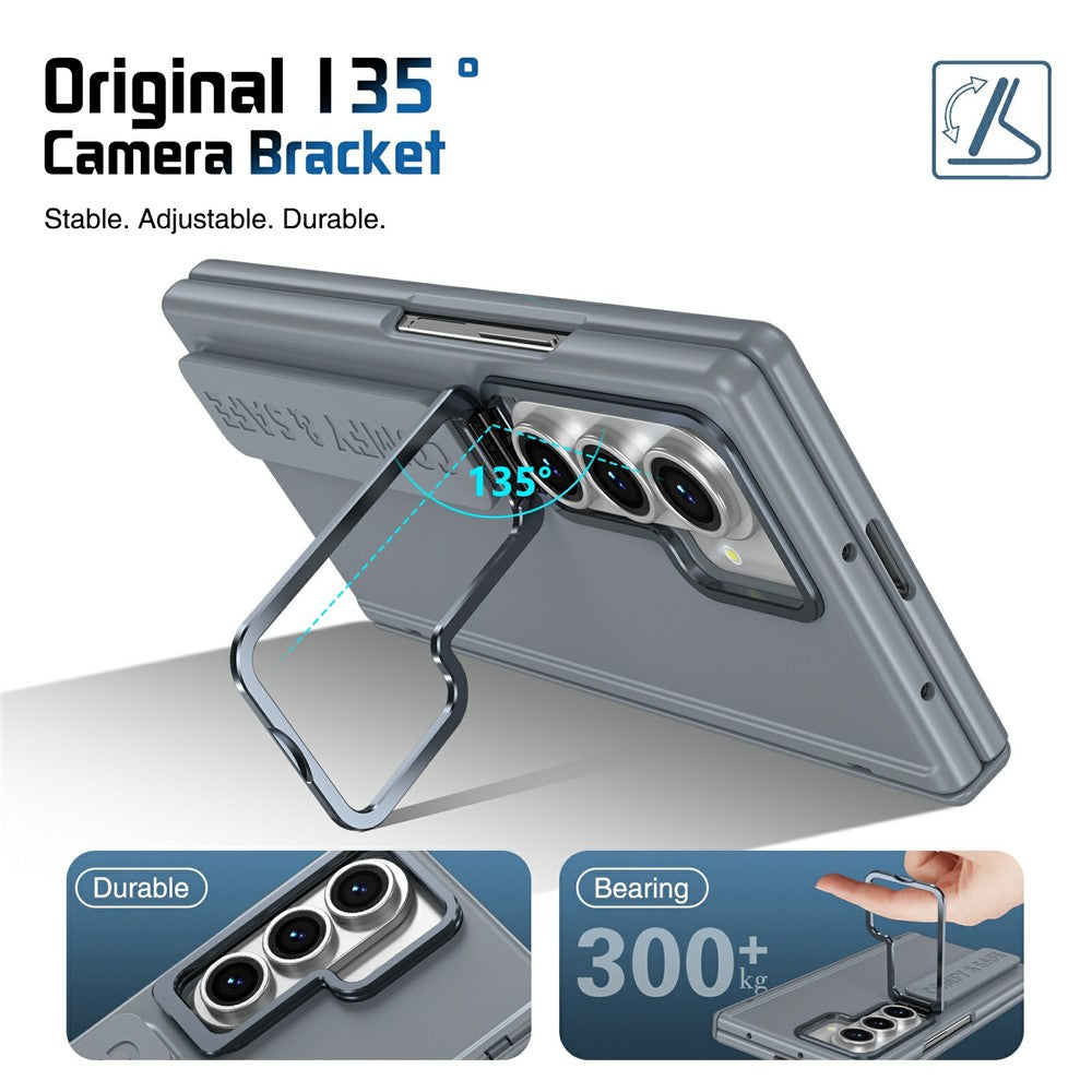 For Samsung Galaxy Z Fold7 5G Case Lens Kickstand Hinge Protection PC Phone Cover with Screen Film - Grey