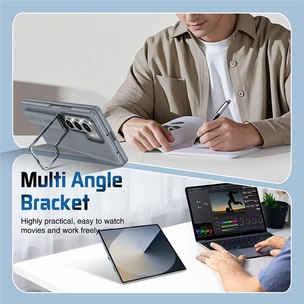 For Samsung Galaxy Z Fold7 5G Case Lens Kickstand Hinge Protection PC Phone Cover with Screen Film - Grey