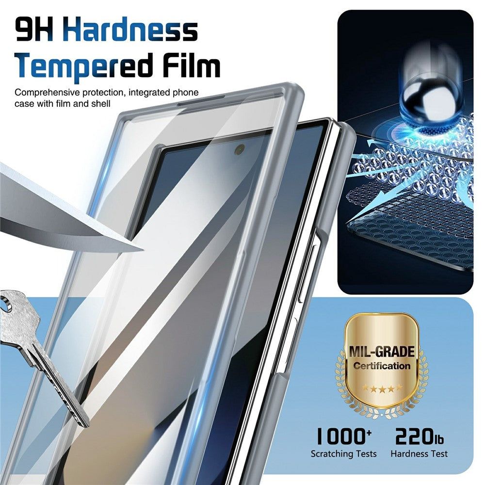 For Samsung Galaxy Z Fold7 5G Case Lens Kickstand Hinge Protection PC Phone Cover with Screen Film - Grey