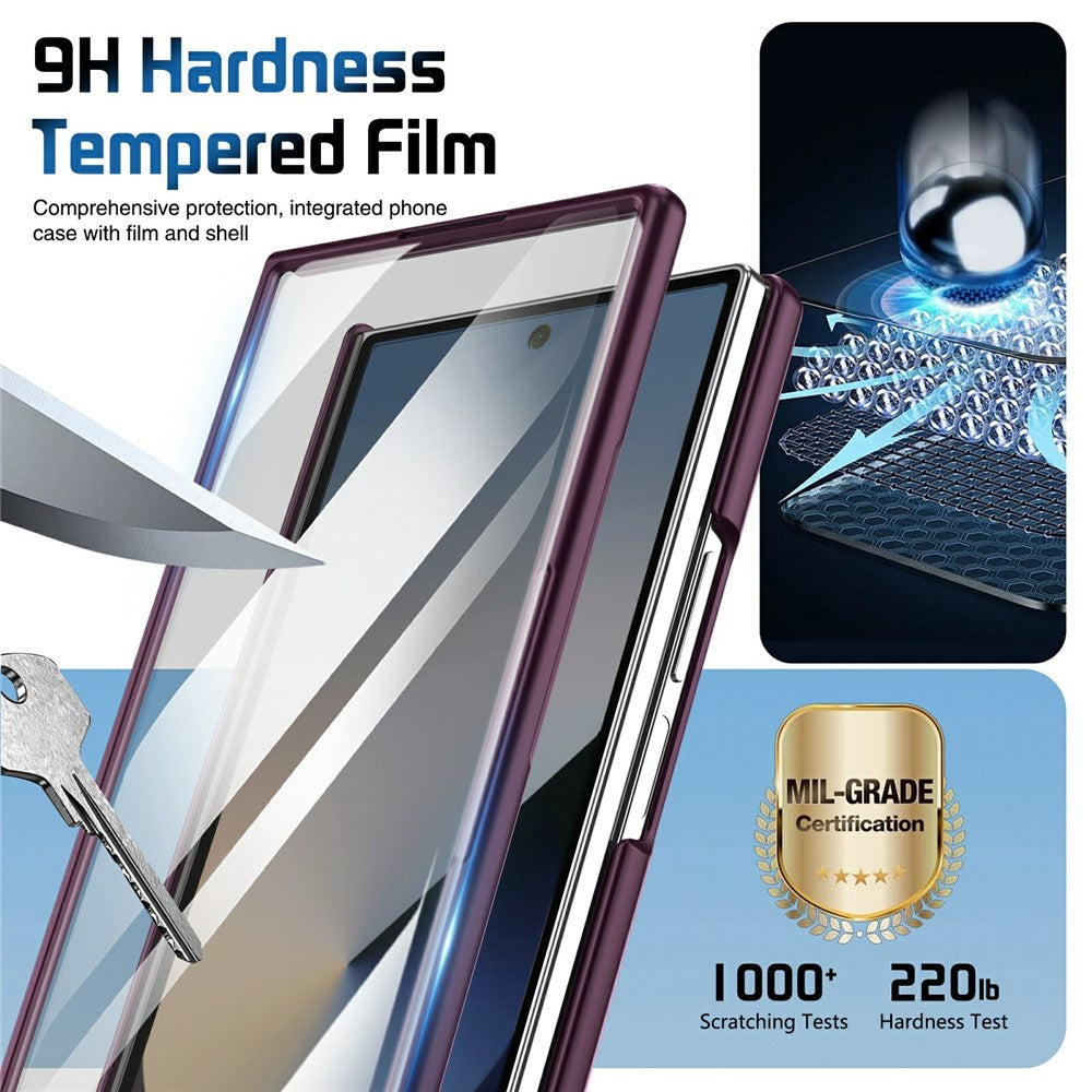 For Samsung Galaxy Z Fold7 5G Case Lens Kickstand Hinge Protection PC Phone Cover with Screen Film - Wine Red