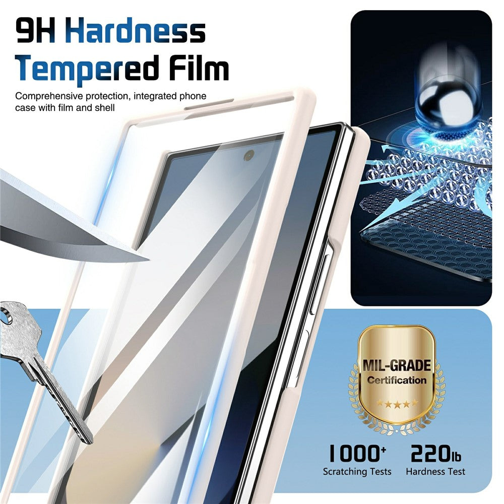 For Samsung Galaxy Z Fold7 5G Case Lens Kickstand Hinge Protection PC Phone Cover with Screen Film - Apricot