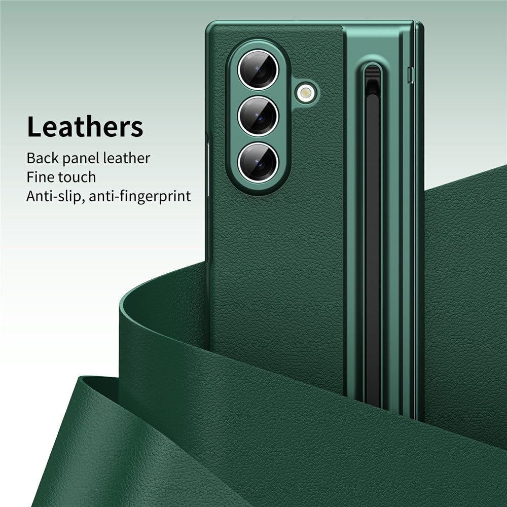 For Samsung Galaxy Z Fold7 5G Case Matte Electroplated Leather + PC Phone Cover with Screen Film / Stylus - Green